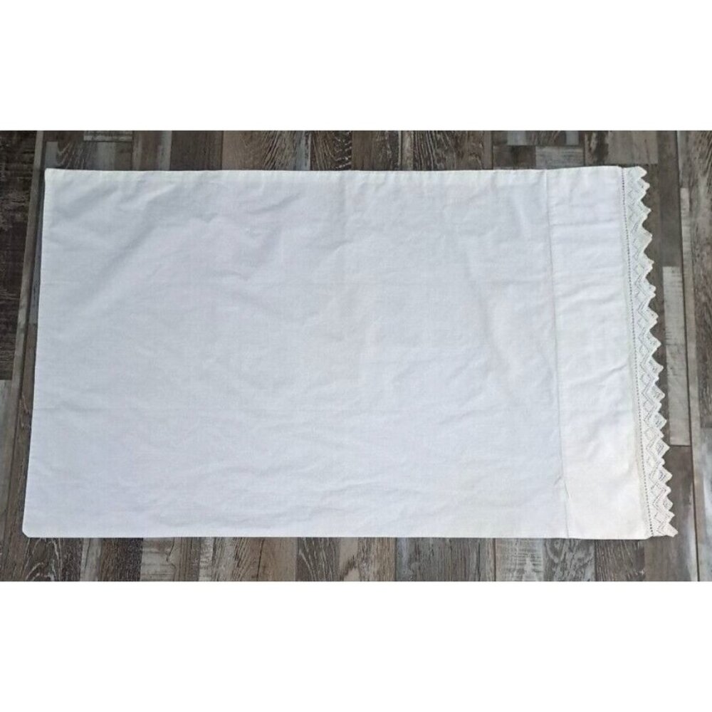 Vintage 100% Cotton Pillowcase White Penneys Percale Embroidered Edge Cottage